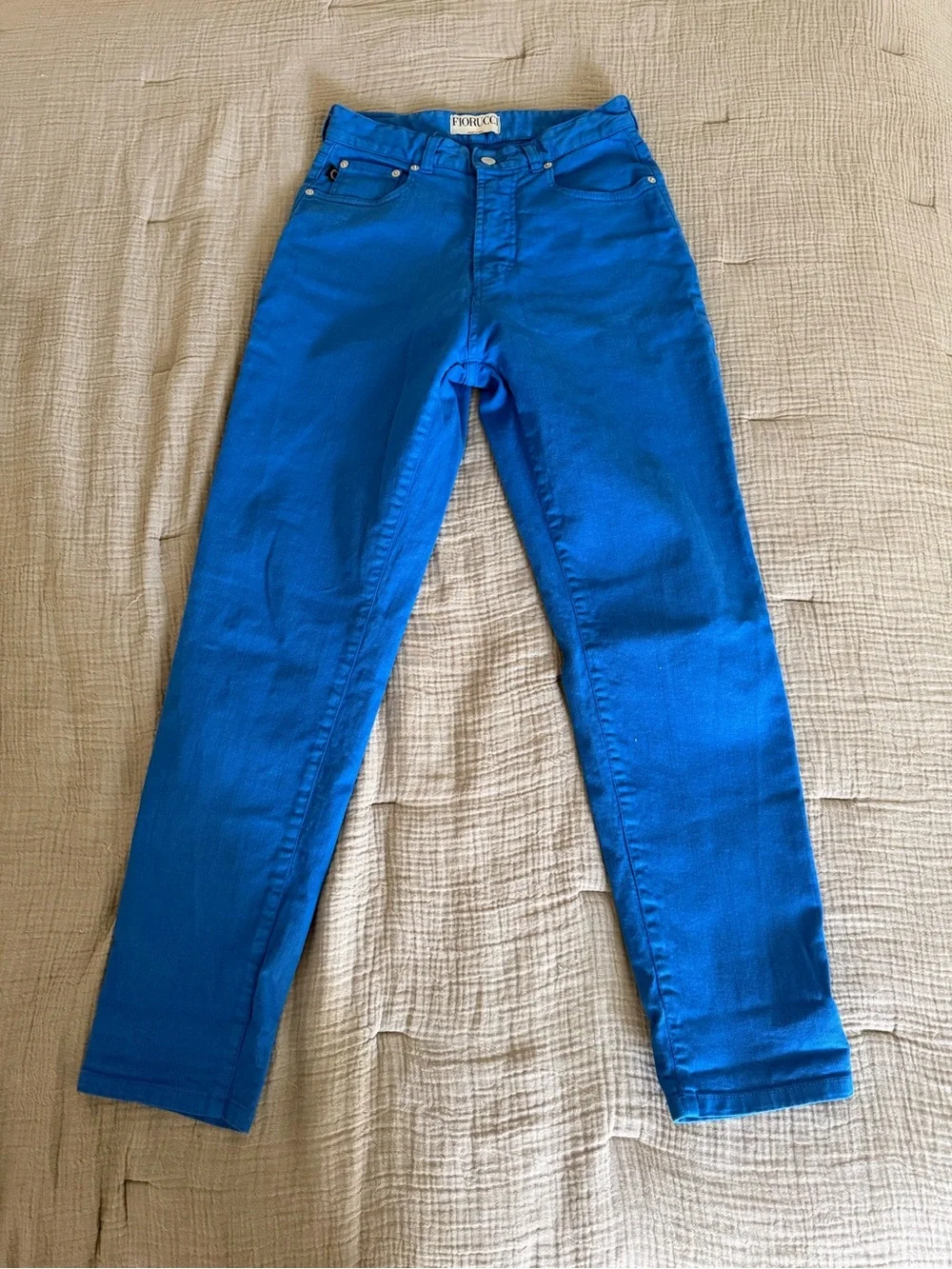 Fiorucci Tara High Rise Tapered Jeans Bright Blue Size 28